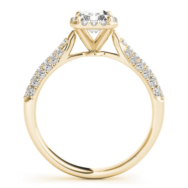 Multi-Row Pavé Halo Emerald Engagement Ring, style 51012, Side view in yellow gold