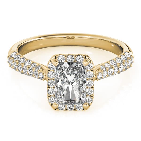Multi-Row Pavé Halo Emerald Engagement Ring, style 51012, Top view in yellow gold