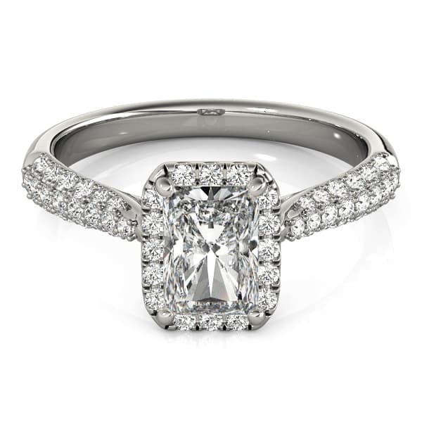 Multi-Row Pavé Halo Emerald Engagement Ring, style 51012, Top view in white gold or platinum