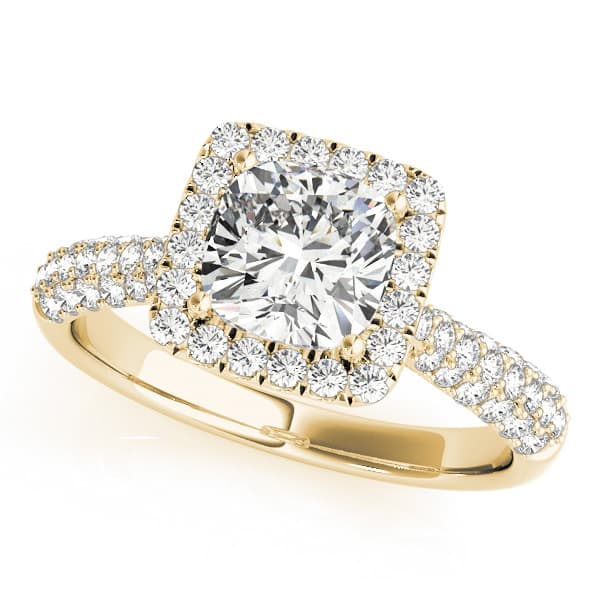 Multi-Row Pavé Cushion Halo Engagement Ring, style 51013, Front view in yellow gold