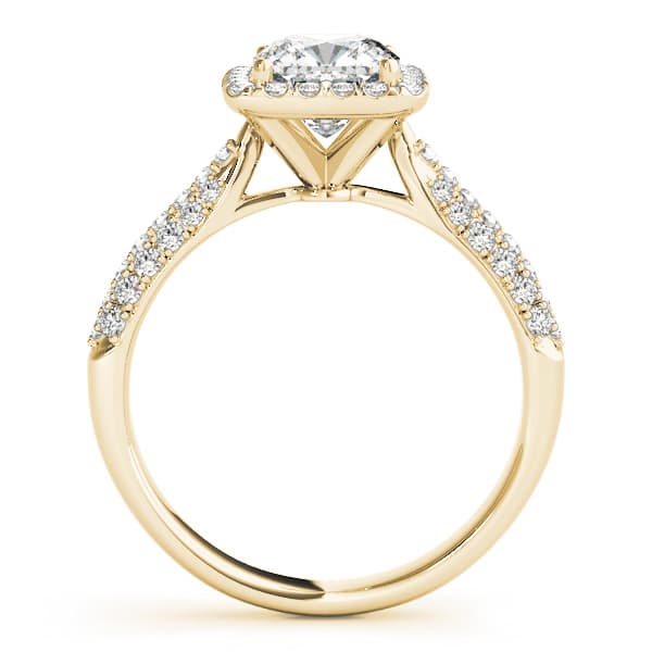 Multi-Row Pavé Cushion Halo Engagement Ring, style 51013, Side view in yellow gold