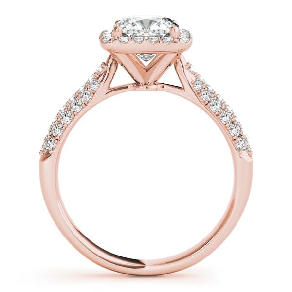 Multi-Row Pavé Cushion Halo Engagement Ring, style 51013, Side view in rose gold