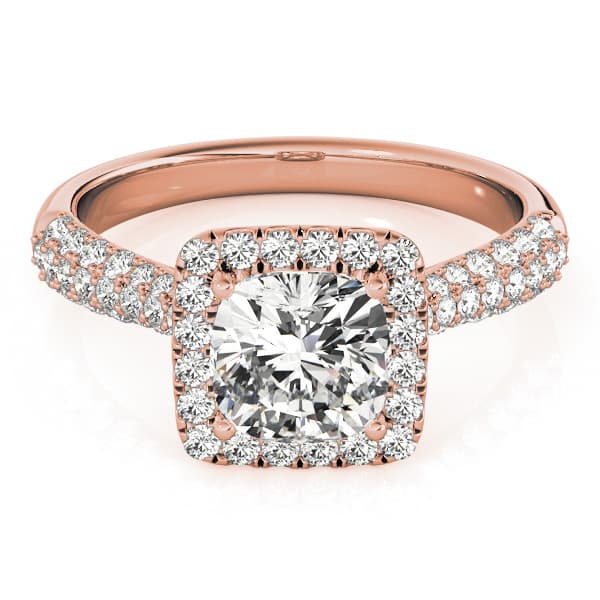 Multi-Row Pavé Cushion Halo Engagement Ring, style 51013, Top view in rose gold