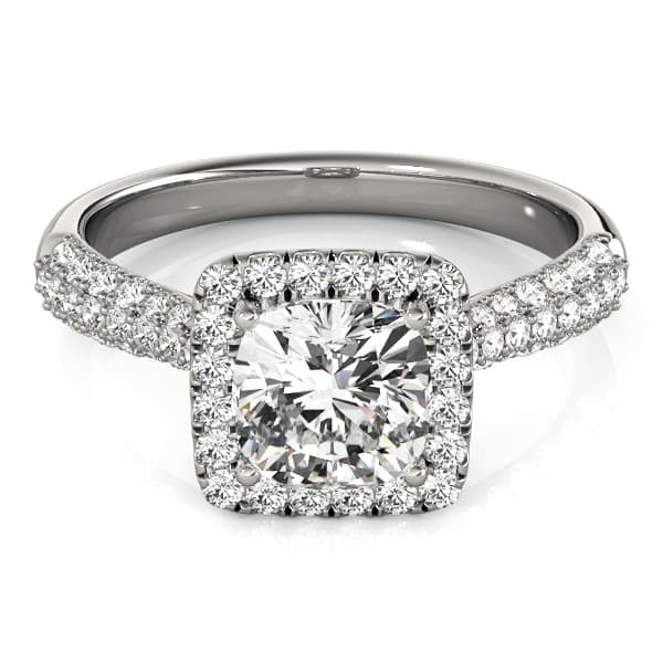 Multi-Row Pavé Cushion Halo Engagement Ring, style 51013, Top view in white gold or platinum