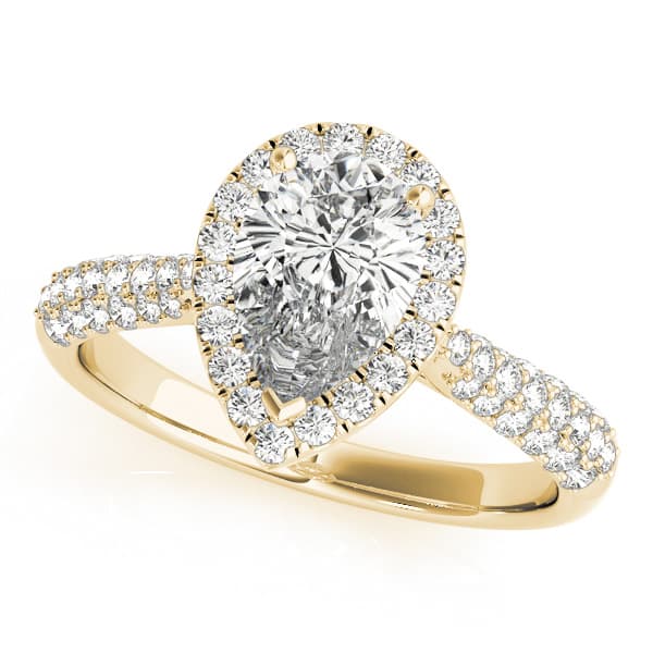Multi-Row Pavé Halo Engagement Ring, style 51014, Front view in yellow gold