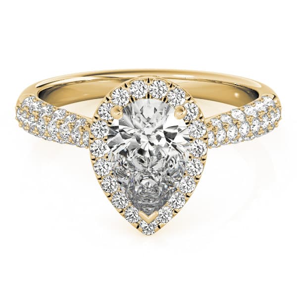 Multi-Row Pavé Halo Engagement Ring, style 51014, On hand view in yellow gold