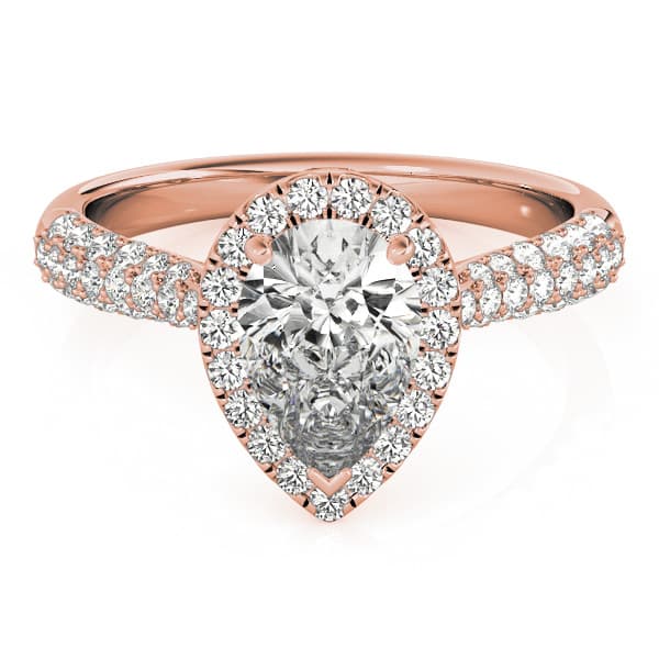 Multi-Row Pavé Halo Engagement Ring, style 51014, On hand view in rose gold