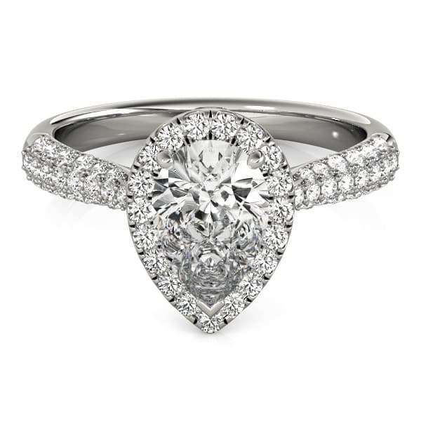 Multi-Row Pavé Halo Engagement Ring, style 51014, On hand view in white gold or platinum