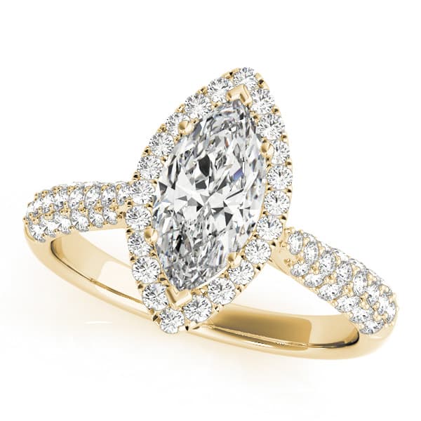 Multi-Row Pavé Halo Engagement Ring, style 51015, Front view in yellow gold
