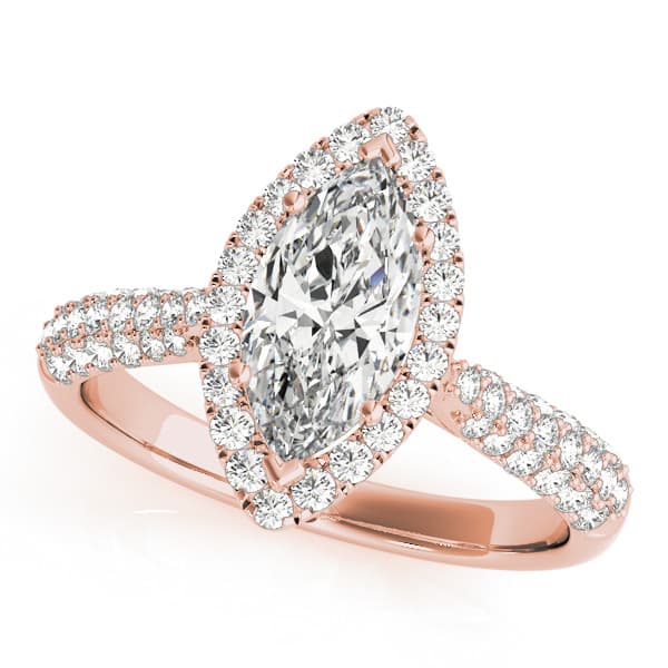 Multi-Row Pavé Halo Engagement Ring, style 51015, Front view in rose gold