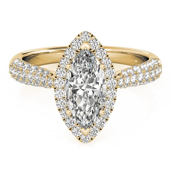Multi-Row Pavé Halo Engagement Ring, style 51015, Top view in yellow gold
