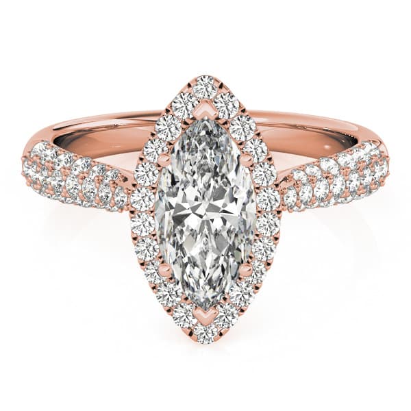 Multi-Row Pavé Halo Engagement Ring, style 51015, Top view in rose gold