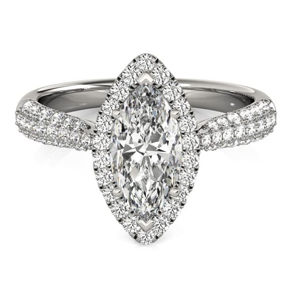 Multi-Row Pavé Halo Engagement Ring, style 51015, Top view in white gold or platinum