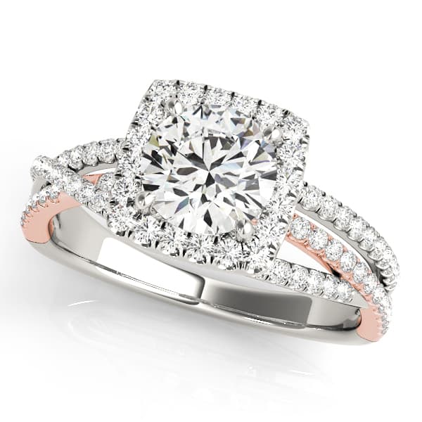 Multi-Row Twisted Shank Cushion Halo Engagement Ring, style 51017, Front view in rose gold