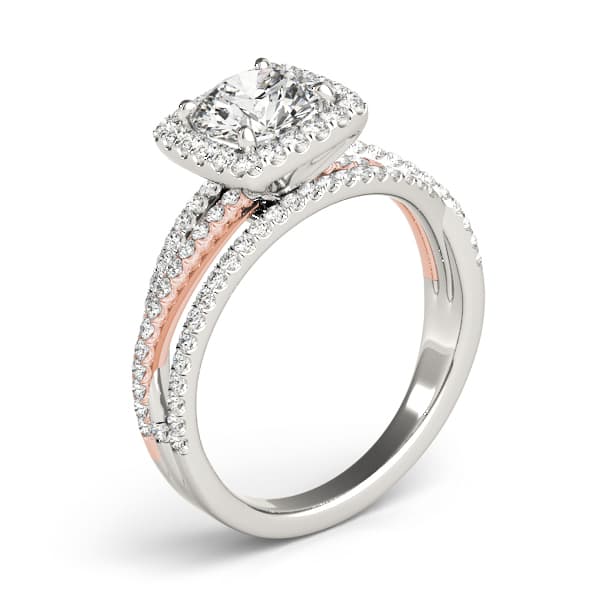 Multi-Row Twisted Shank Cushion Halo Engagement Ring, style 51017, Angle view in rose gold