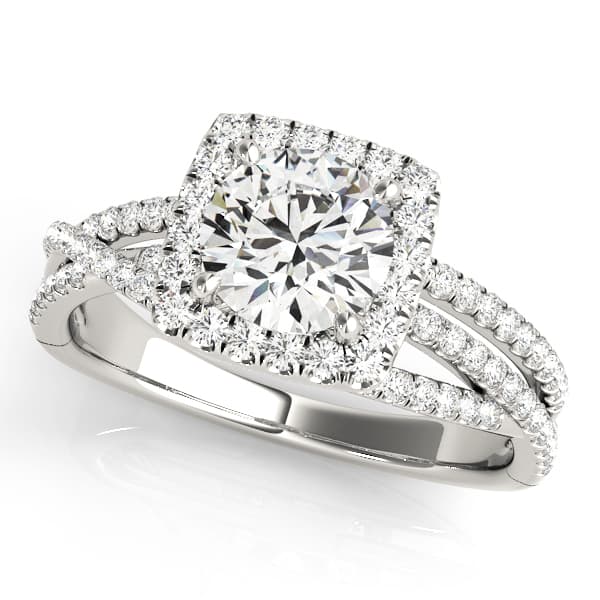 Multirow Twisted Shank Cushion Halo Engagement Ring — style 51017 in 10k White Gold