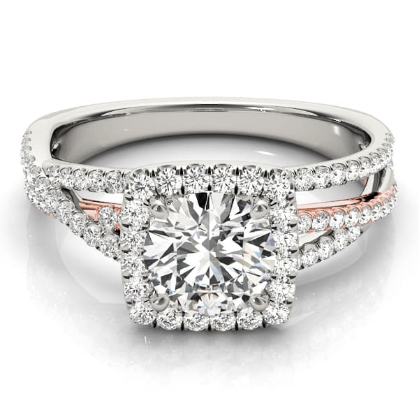 Multi-Row Twisted Shank Cushion Halo Engagement Ring, style 51017, On hand view in rose gold