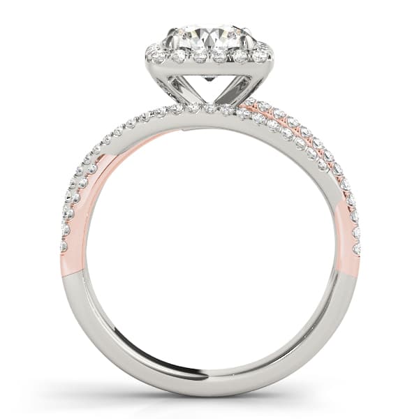 Multi-Row Twisted Shank Cushion Halo Engagement Ring, style 51017, Side view in rose gold