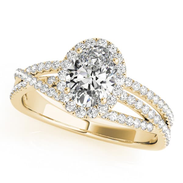 Multi-Row Oval Halo Engagement Ring, style 51019, Front view in yellow gold
