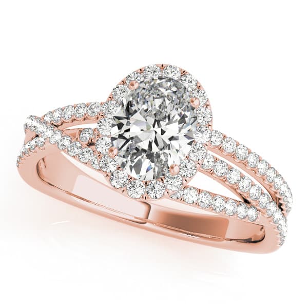 Multi-Row Oval Halo Engagement Ring, style 51019, Front view in rose gold