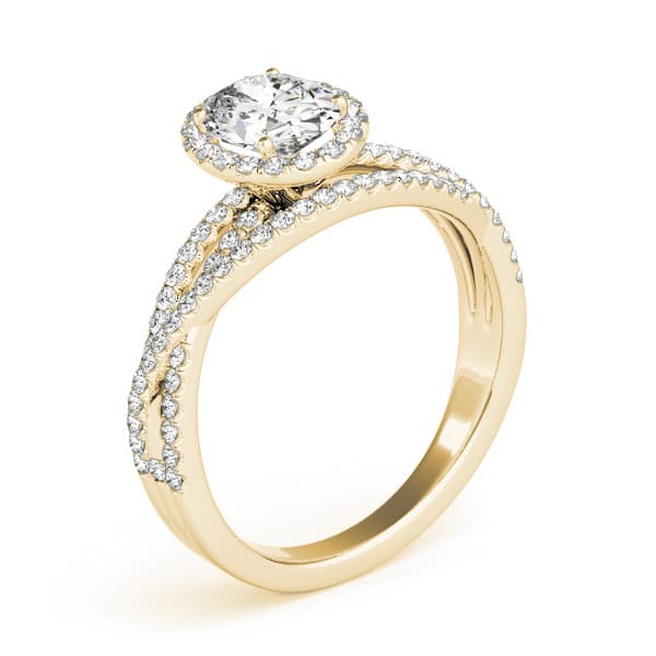 Multi-Row Oval Halo Engagement Ring, style 51019, Angle view in yellow gold
