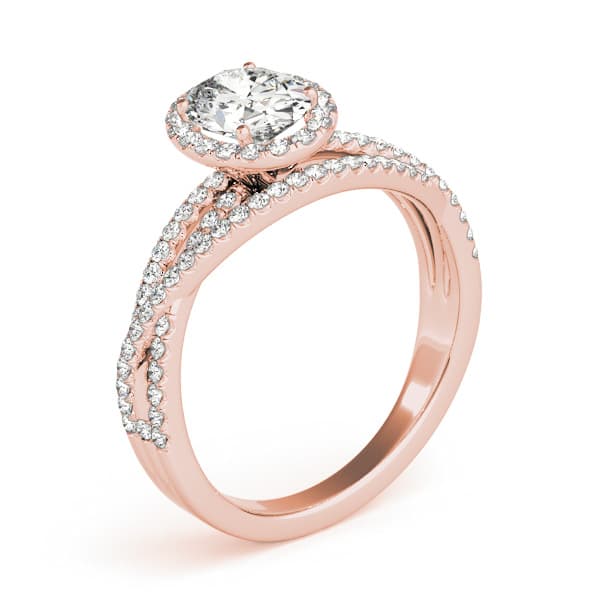 Multi-Row Oval Halo Engagement Ring, style 51019, Angle view in rose gold