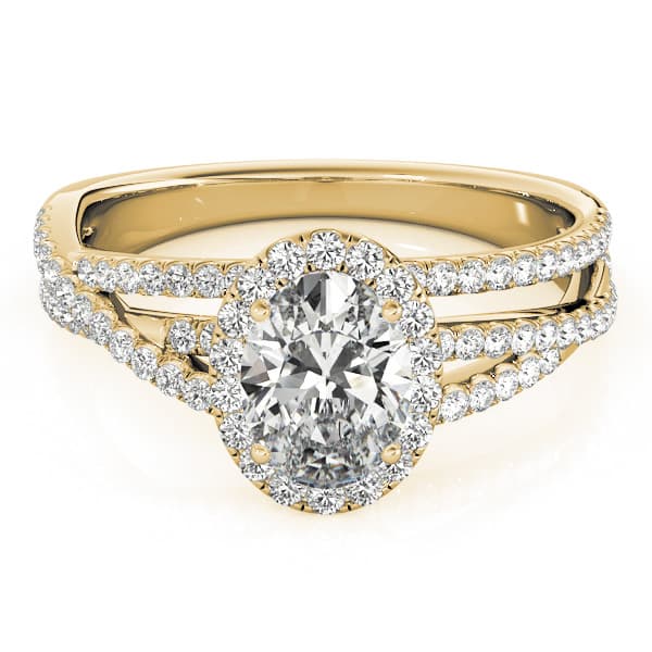Multi-Row Oval Halo Engagement Ring, style 51019, On hand view in yellow gold