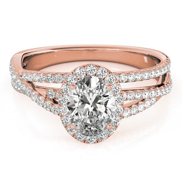 Multi-Row Oval Halo Engagement Ring, style 51019, On hand view in rose gold