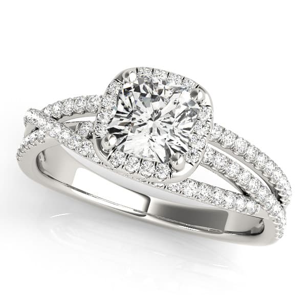 Multirow Twisted Shank Cushion Halo Engagement Ring — style 51021 in 10k White Gold