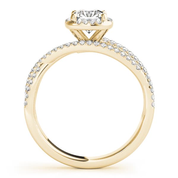 Multi-Row Twisted Shank Cushion Halo Engagement Ring, style 51021, Side view in yellow gold