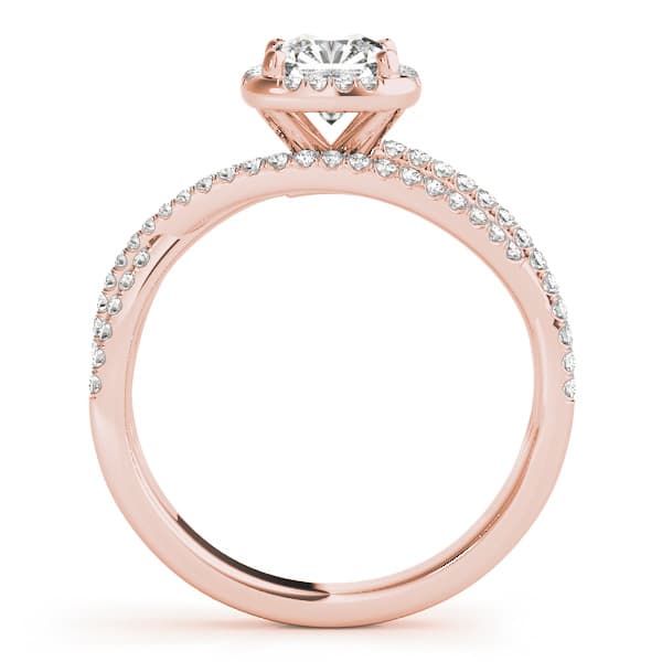 Multi-Row Twisted Shank Cushion Halo Engagement Ring, style 51021, Side view in rose gold