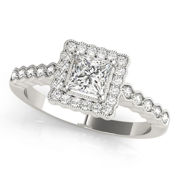 Antique Style Halo Milgrain Engagement Rings — style 51024 in 10k White Gold