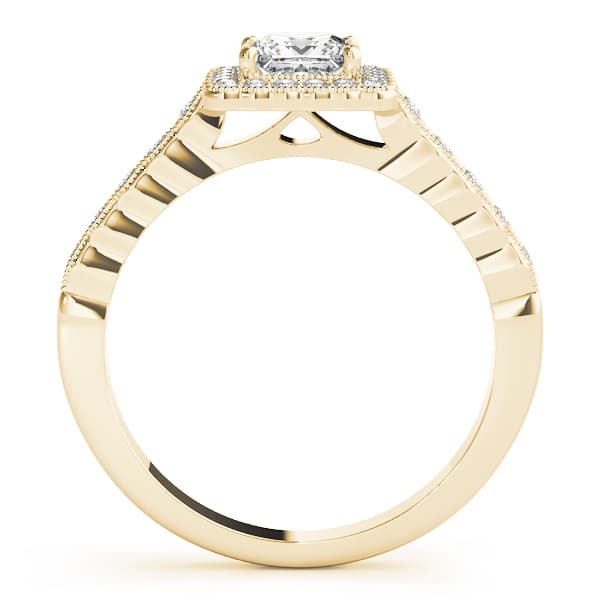 Antique Style Halo Milgrain Engagement Ring, style 51024, Side view in yellow gold