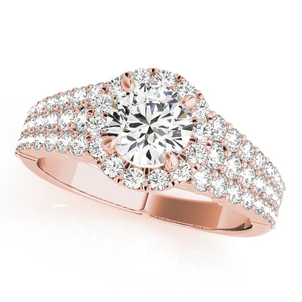 Multi-Row Pavé Round Halo Engagement Ring, style 51025, Front view in rose gold