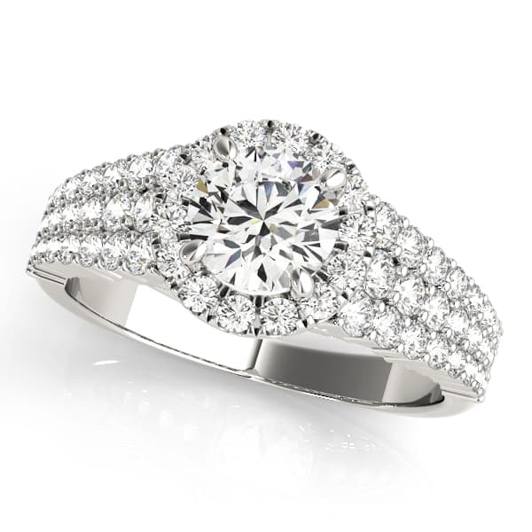 Multirow Pavé Round Halo Engagement Ring — style 51025 in 10k White Gold