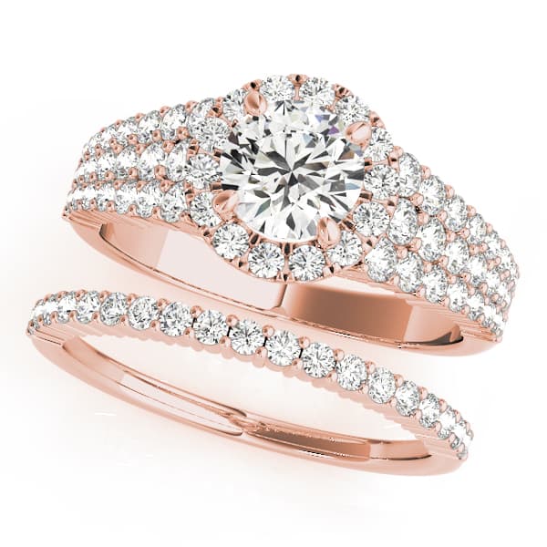 Multi-Row Pavé Round Halo Engagement Ring, style 51025, On hand view in rose gold