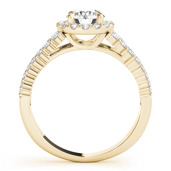 Multi-Row Pavé Round Halo Engagement Ring, style 51025, Side view in yellow gold