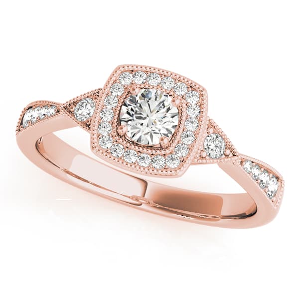 Antique Style Halo Milgrain Engagement Ring, style 51027, Front view in rose gold