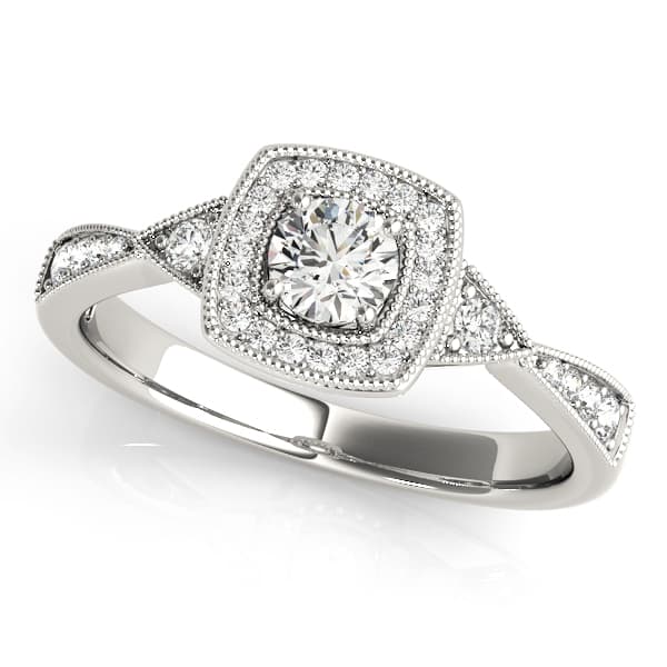 Antique Style Halo Milgrain Engagement Ring — style 51027 in 10k White Gold