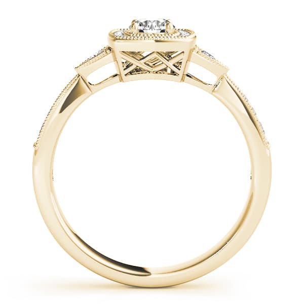Antique Style Halo Milgrain Engagement Ring, style 51027, Side view in yellow gold