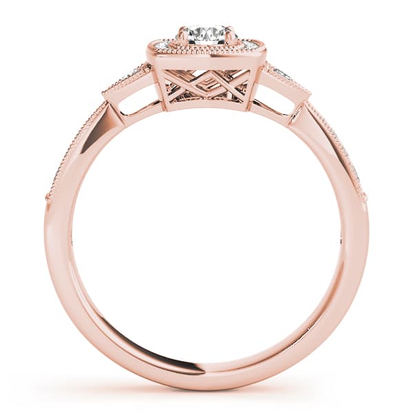 Antique Style Halo Milgrain Engagement Ring, style 51027, Side view in rose gold