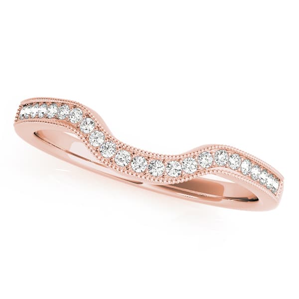 Milgrain Prong Set Curved Wedding Bands (0.07 ct. tw.), Front view in rose gold