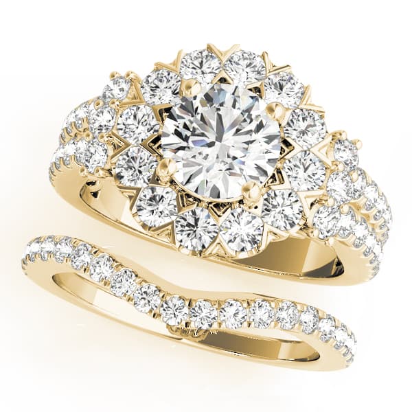 Vintage Accented Halo Engagement Ring, style 51028, On hand view in yellow gold