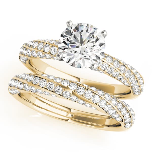 Twisting Pavé Engagement Ring, style 51029, On hand view in yellow gold