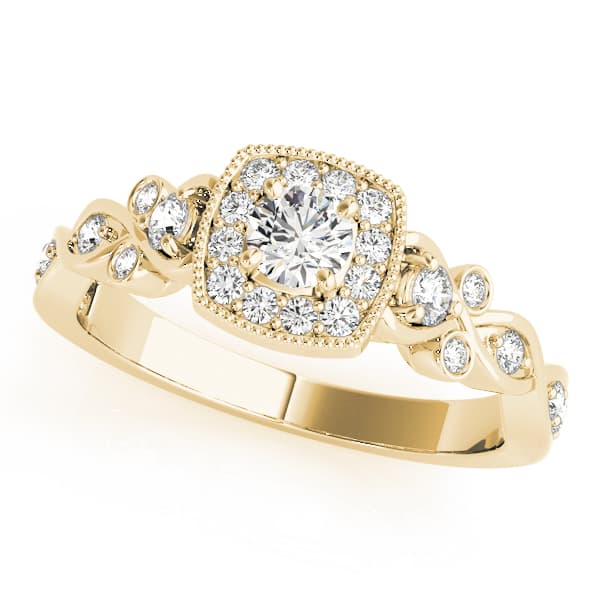 Vintage Style Halo Engagement Ring, style 51033, Front view in yellow gold