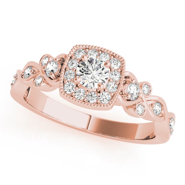 Vintage Style Halo Engagement Ring, style 51033, Front view in rose gold