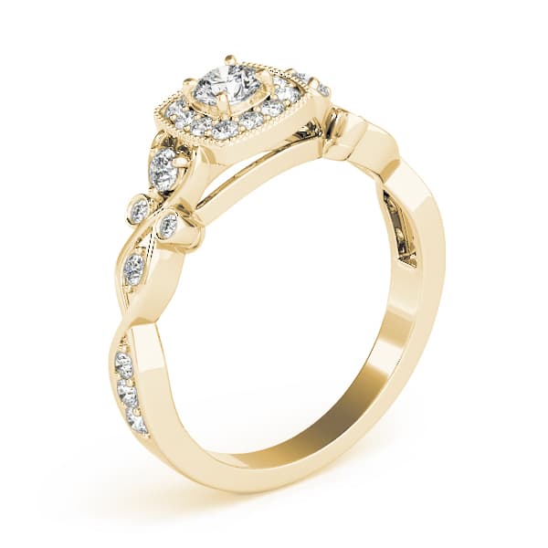 Vintage Style Halo Engagement Ring, style 51033, Angle view in yellow gold