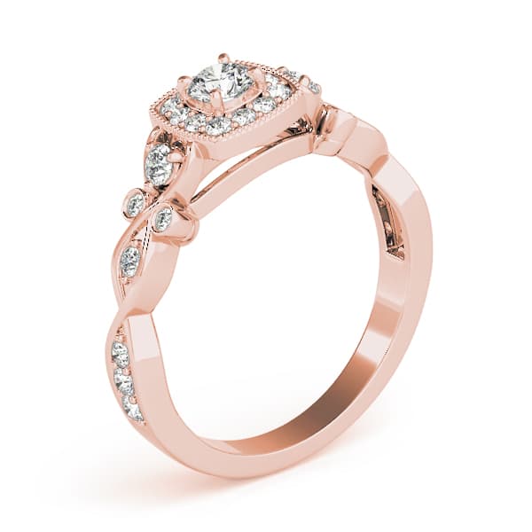 Vintage Style Halo Engagement Ring, style 51033, Angle view in rose gold