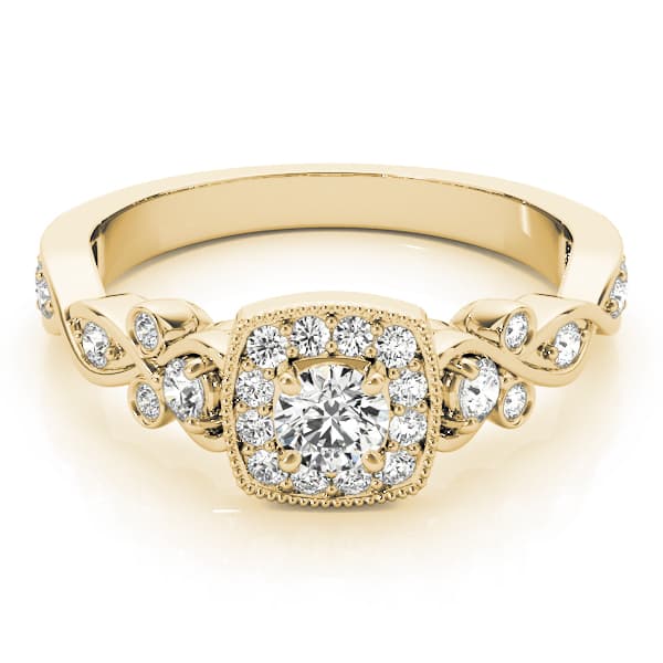 Vintage Style Halo Engagement Ring, style 51033, On hand view in yellow gold