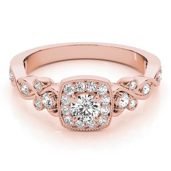 Vintage Style Halo Engagement Ring, style 51033, On hand view in rose gold